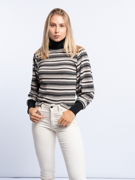 Camisola de riscas com bordado
