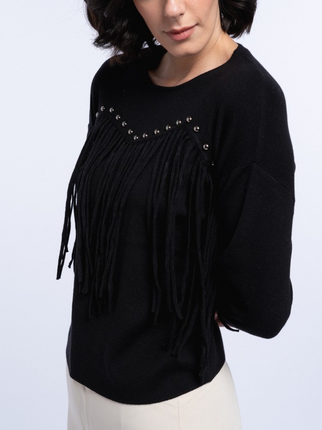 Camisola com franjas e tachas