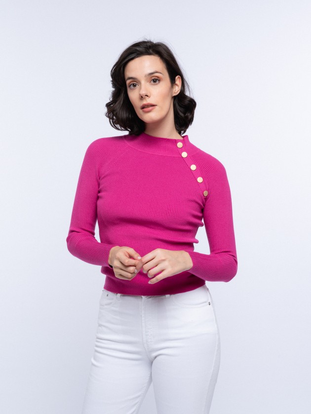 High neck sweater with buttons