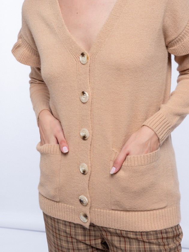 Knit coat with frills