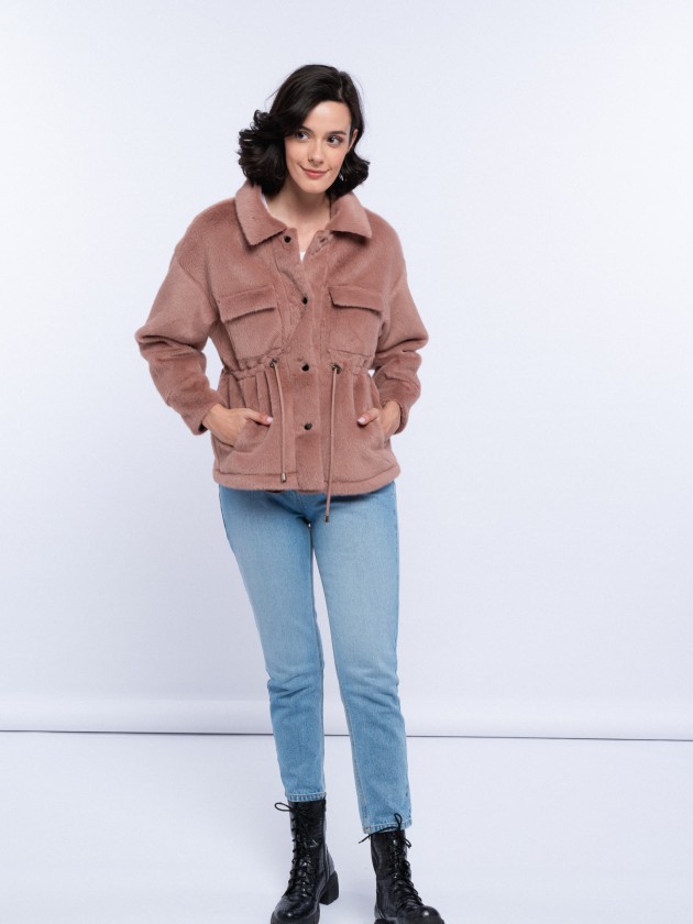 Fur short coat with pockets