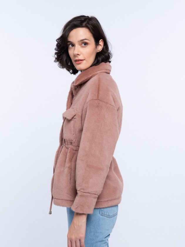 Fur short coat with pockets