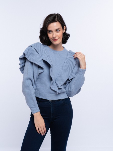 Camisola de malha com folhos grandes
