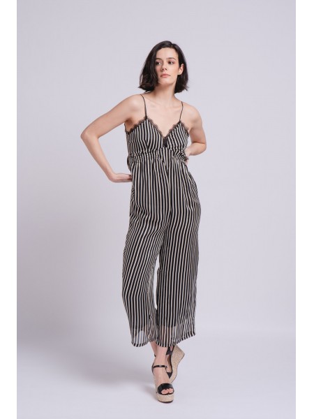Striped jumpsuit with thin straps