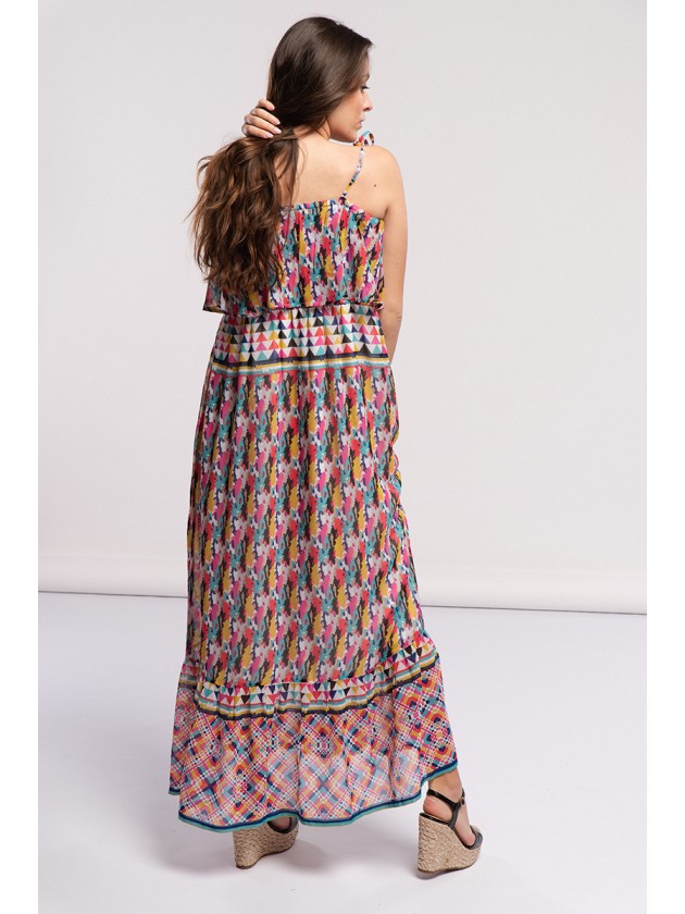 Vestido longo estampado folho