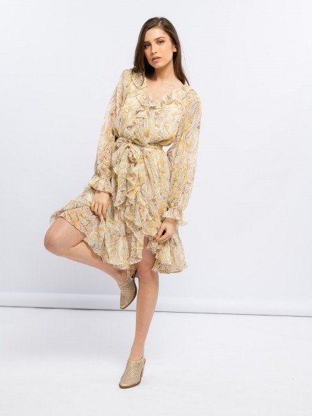 Vestido curto com folhos