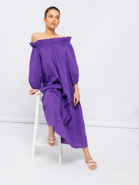 Oversize long dress with balloon sleeve