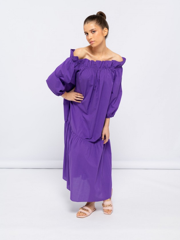Oversize long dress with balloon sleeve