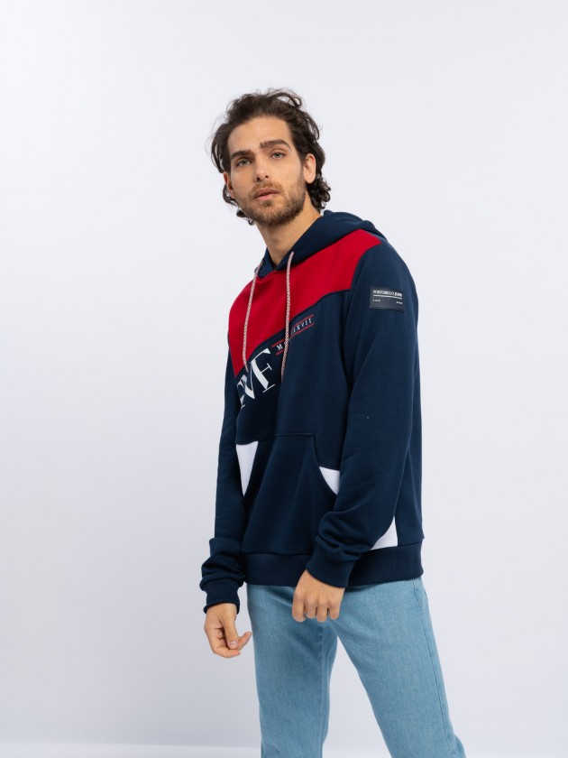 Sweater tricolor com capuz