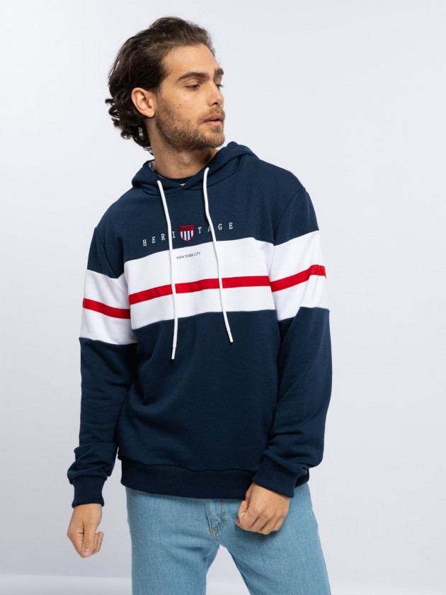 Sweater bicolor com capuz