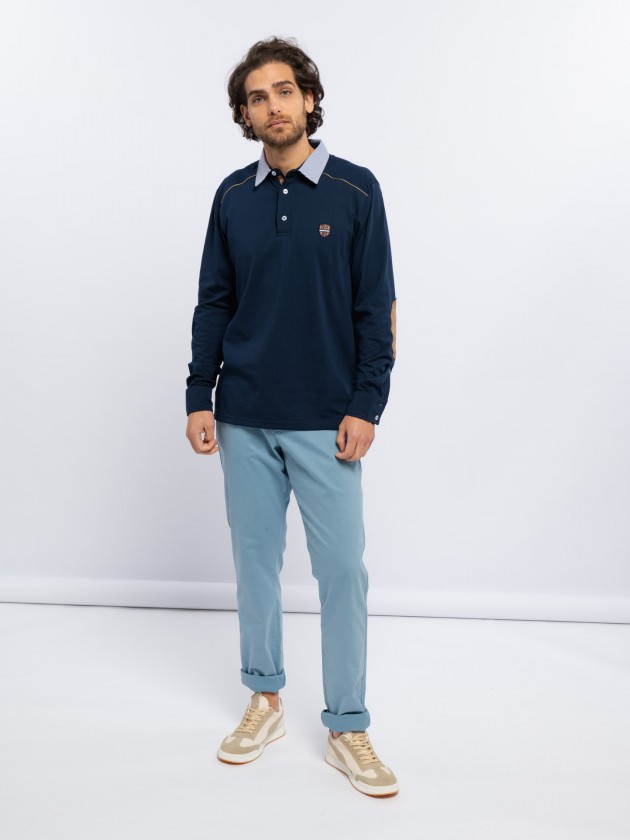 Polo with contrast on elbow patches