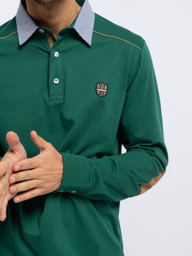 Polo with contrast on elbow patches