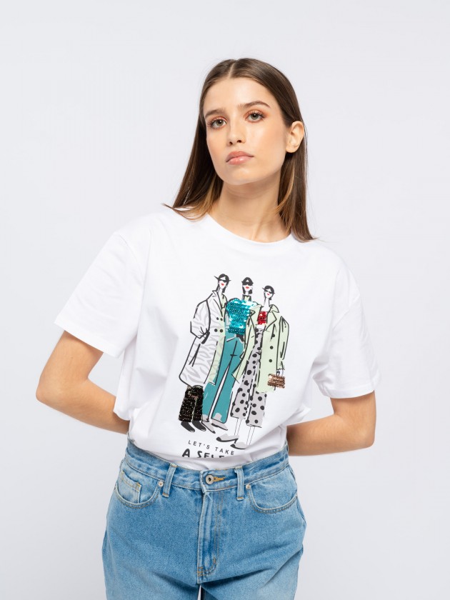 T-shirt estampada com lantejoulas