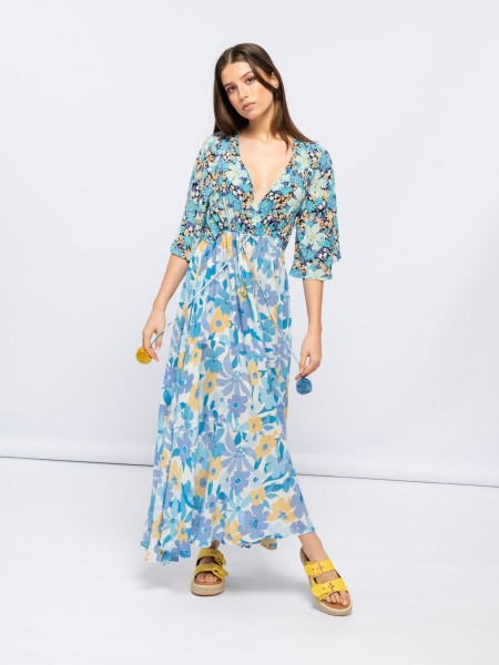Printed double-breasted dress