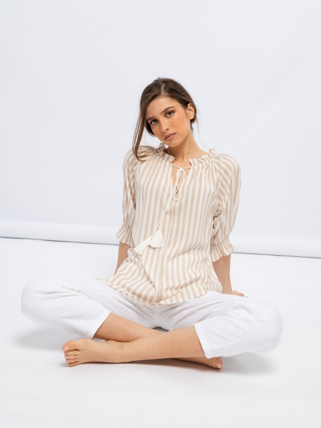 Striped tunic with 3/4 sleeves