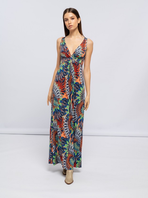 Flowing dress with tropical print