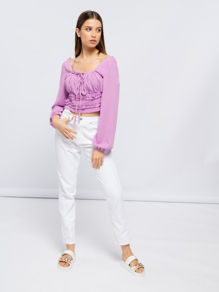 Cropped blouse with balloon sleeve