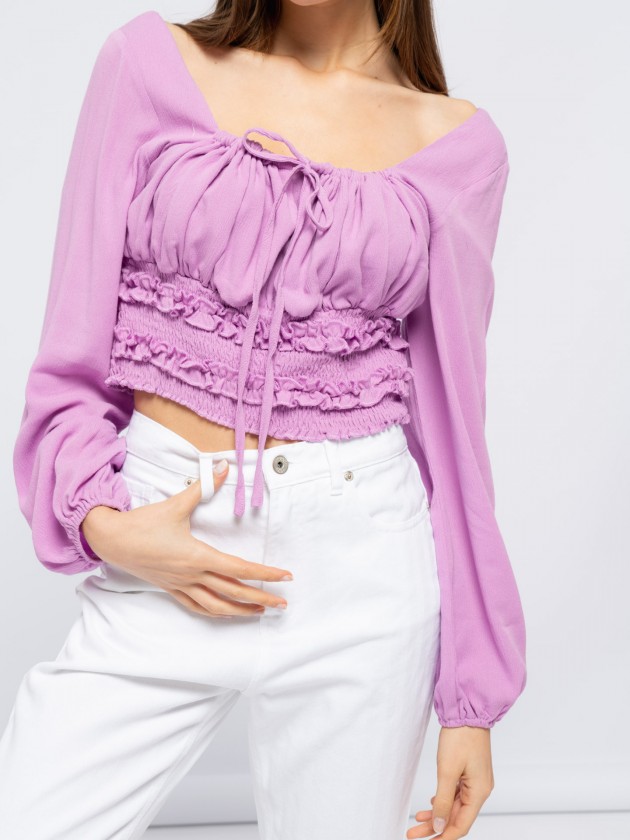 Cropped blouse with balloon sleeve