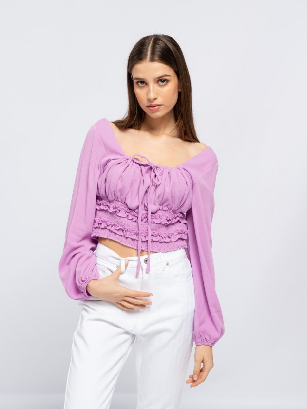 Cropped blouse with balloon sleeve