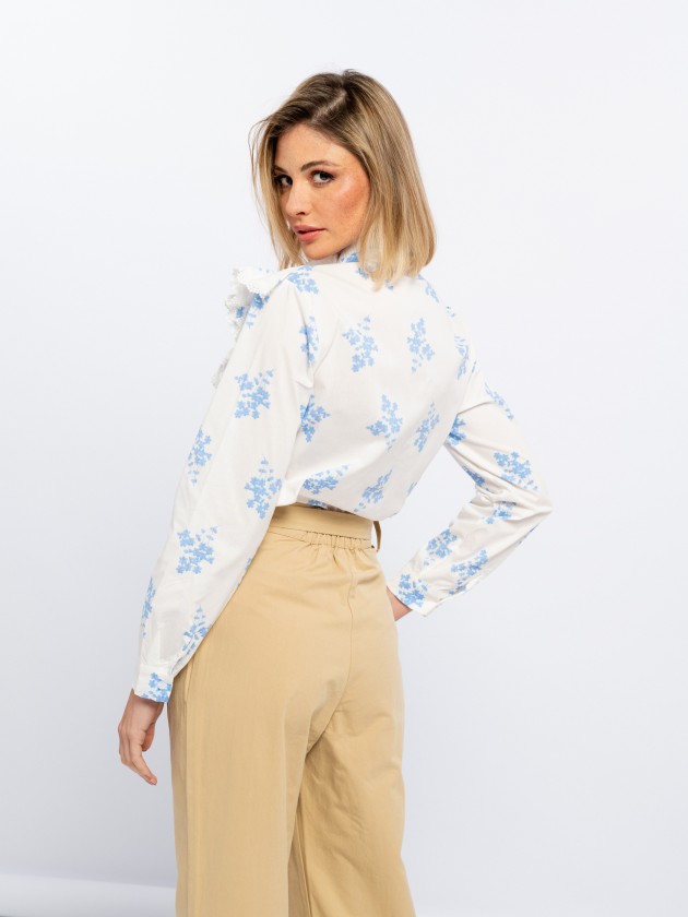 Printed blouse with frills