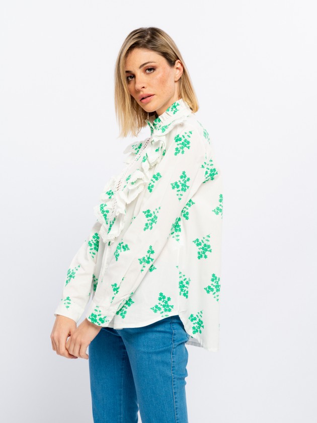 Printed blouse with frills
