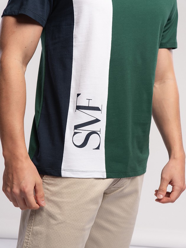 T-shirt tricolor com logo smf