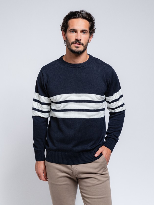 Sweater with embossed stripes