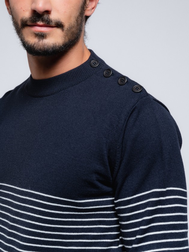 Striped knit sweater with buttons