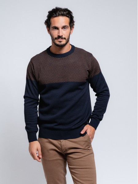 Two-tone jacquard knit sweater