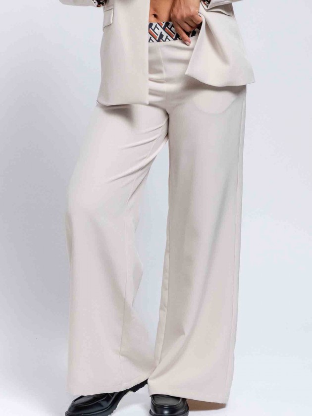Wide leg pants with printed waistband