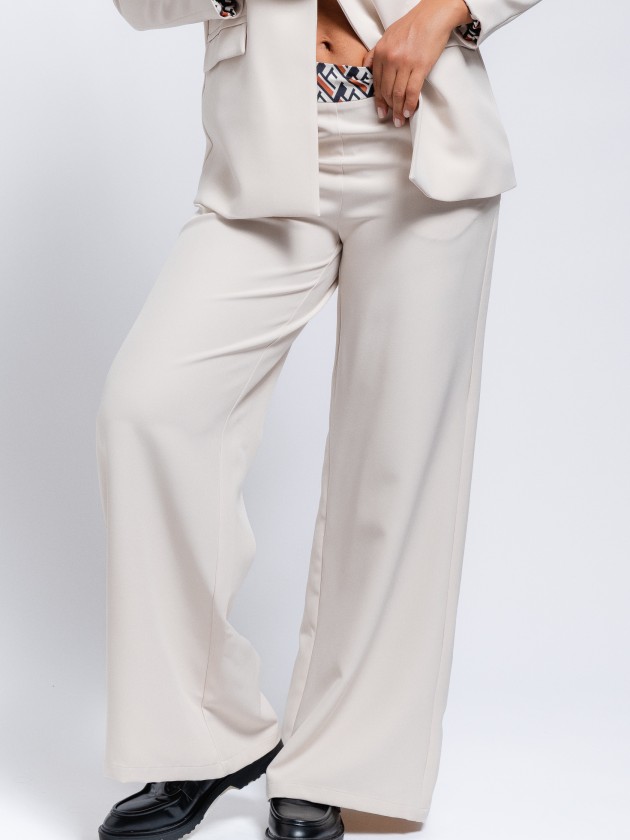 Wide leg pants with printed waistband