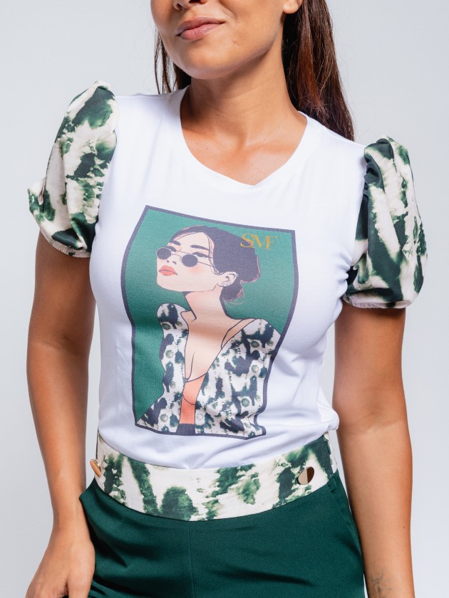 T-shirt with printed balloon sleeves