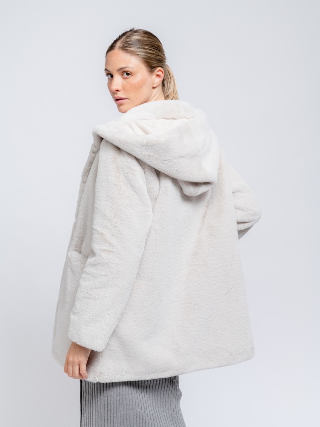 Fur coat with hood