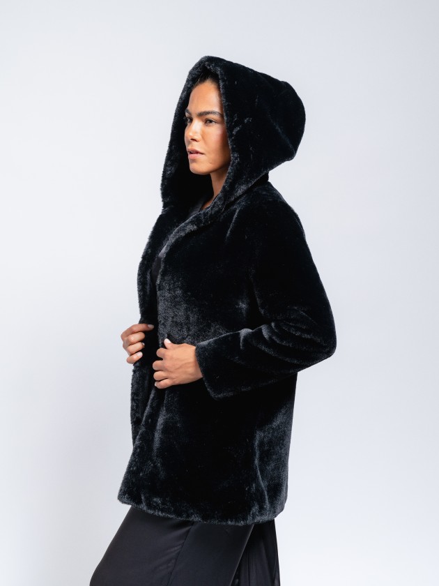 Fur coat with hood