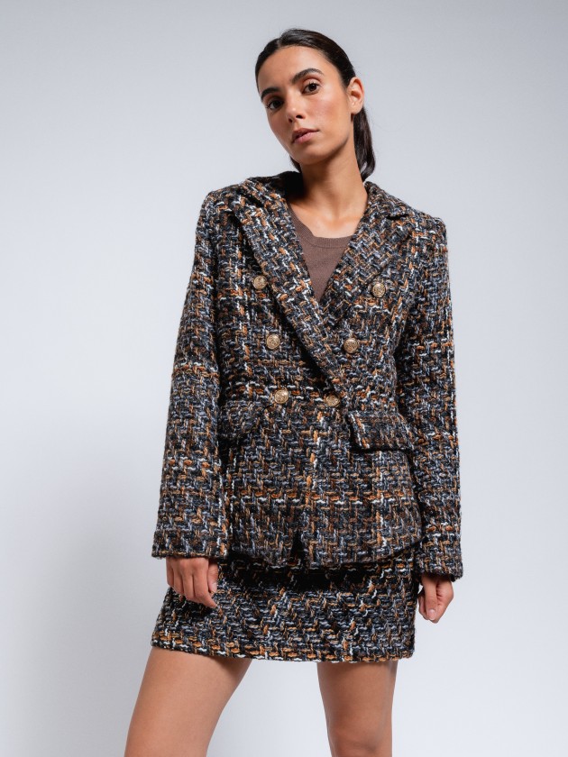 Tweed blazer with gold buttons