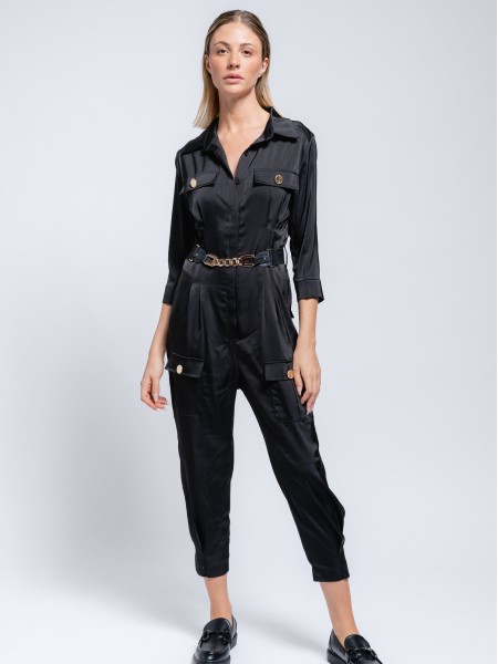 Satin jumpsuit with pockets