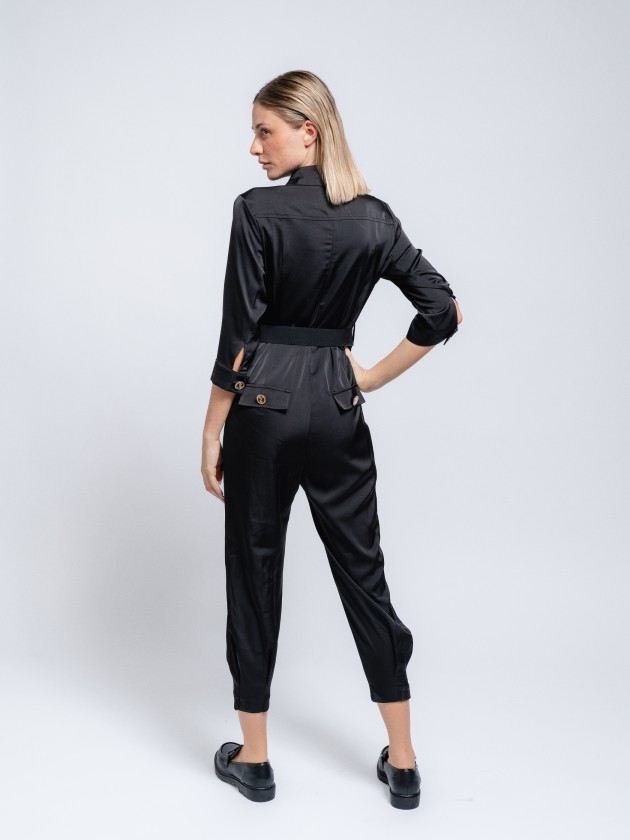 Satin jumpsuit with pockets
