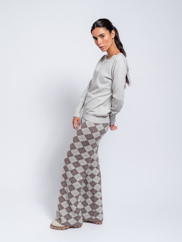 Knit high-waisted trousers