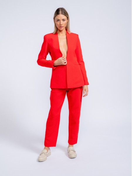 Long blazer with inverted lapel collar