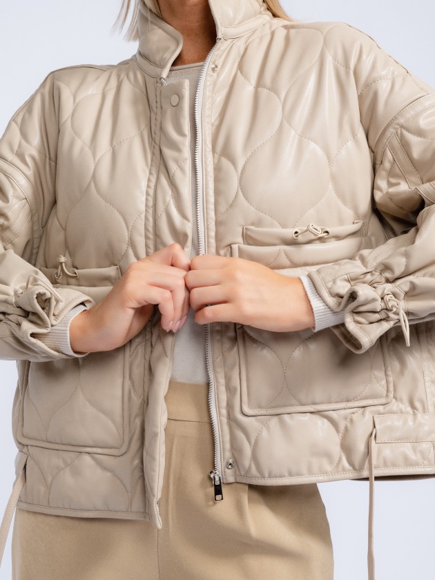 Pu jacket with front pockets