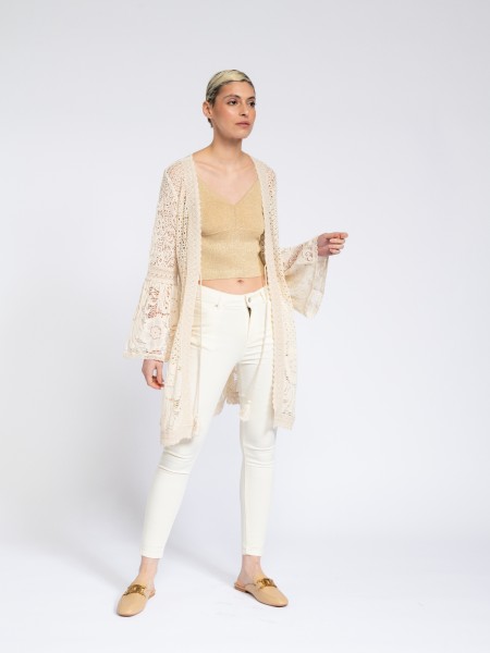 Kimono in lace with embroidery