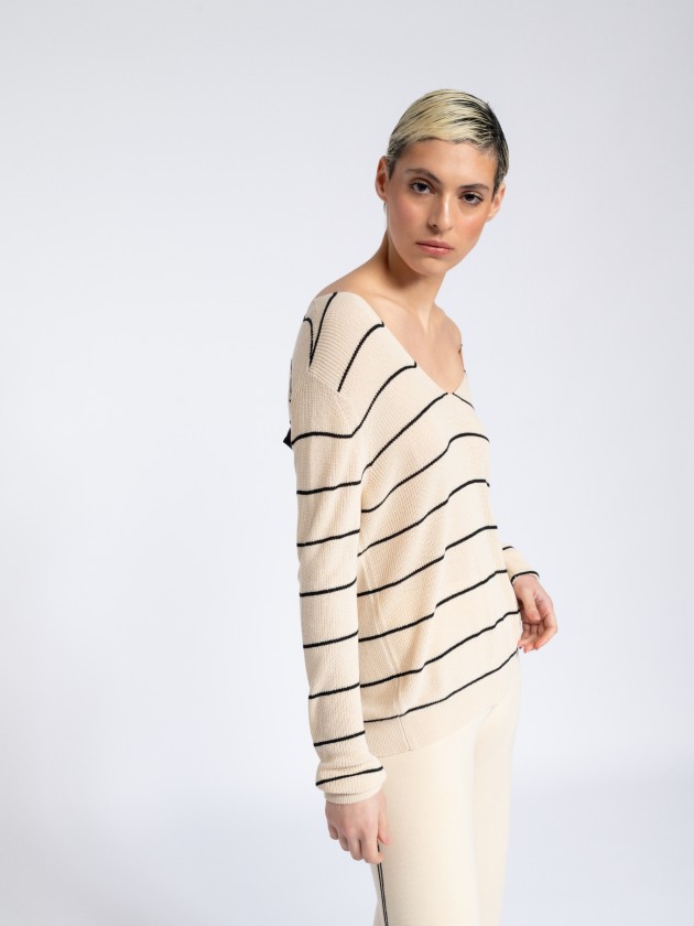 Camisola de malha s riscas com laos