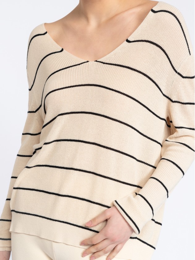 Camisola de malha s riscas com laos