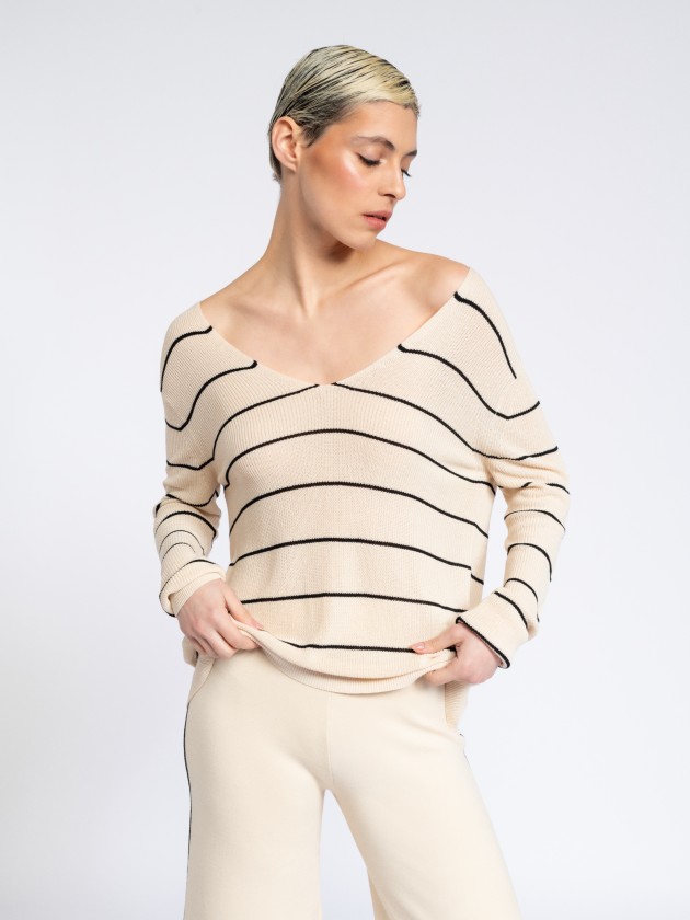 Camisola de malha s riscas com laos