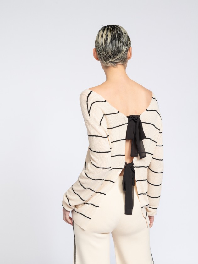 Camisola de malha s riscas com laos