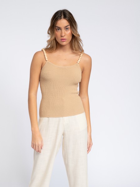 Knit top with wood straps