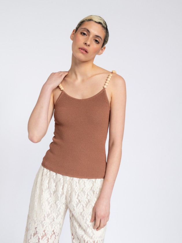 Knit top with wood straps