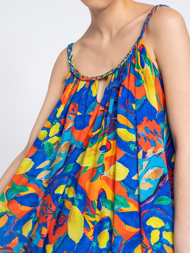 Tropical print fluid dress