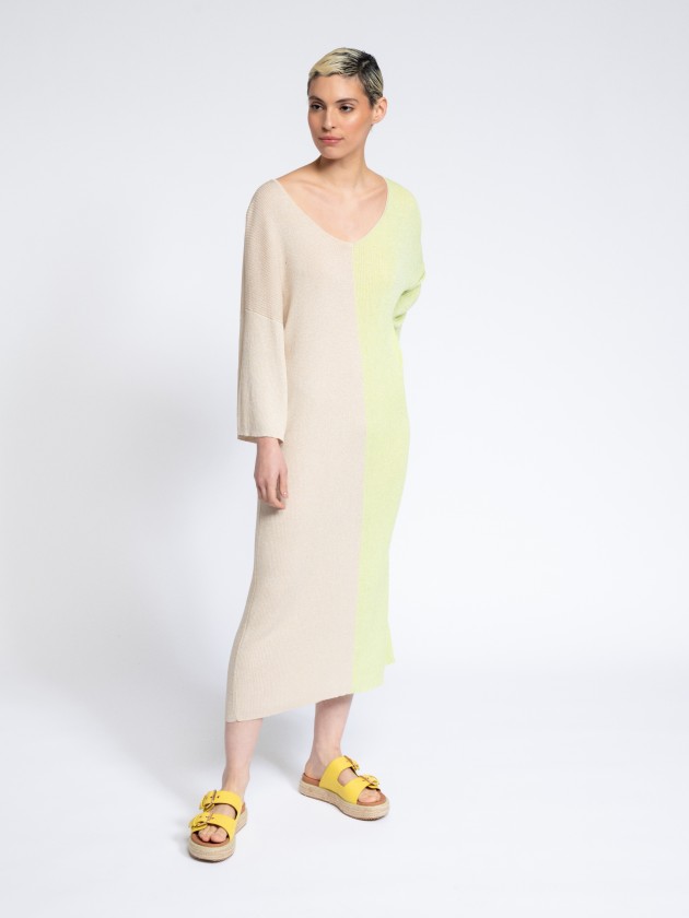 Vestido malha bicolor