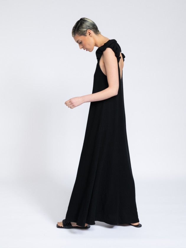 Vstido linho com folhos